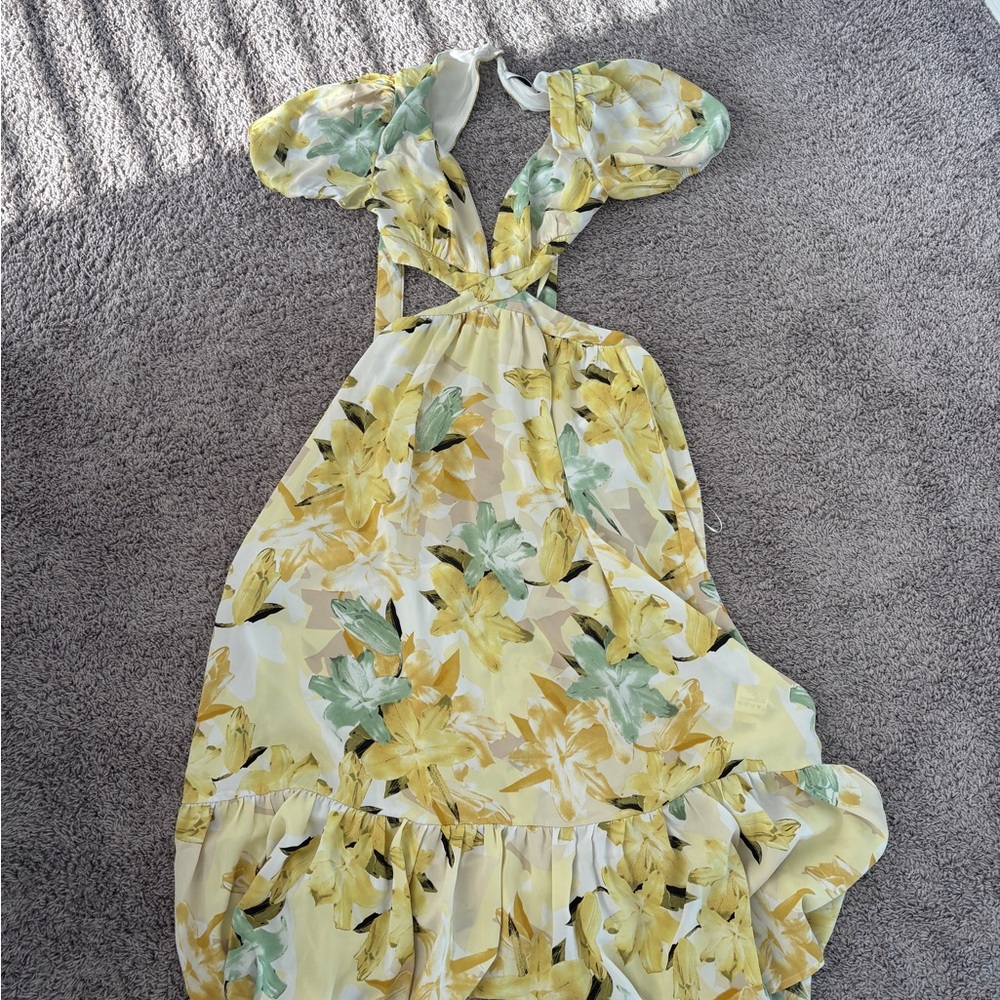 Floral Yellow and Green Women's Dress